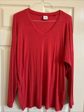 CAbi 5557 Bright Red V-Neck Long Sleeve Top